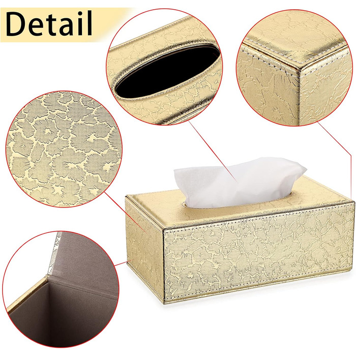 BTSKY Rectangular Faux Leather Tissue Box Cover, Elegant and Stylish Decoration (Gold)