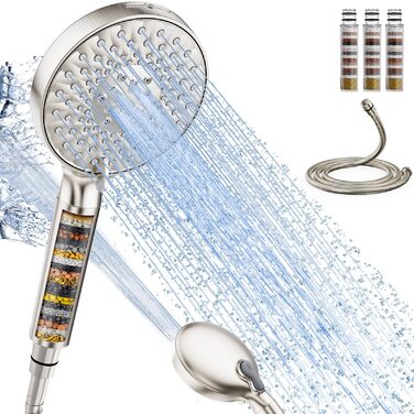 Душова лійка SR SUN RISE з фільтром, шлангом та картриджами, 9 функцій, високий тиск, для жорсткої води, видаляє хлор, важкі метали, бактерії.