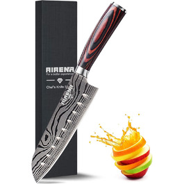 Японський ніж Santoku AIRENA, 7 дюймів (17.8 см), професійний кухонний ніж з високоякісної сталі D2, ергономічна ручка, для дому та кухні