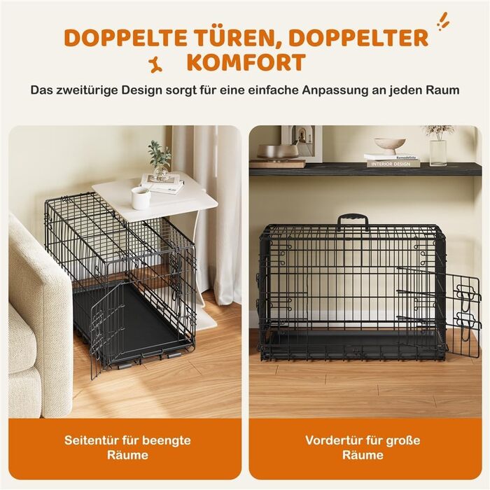 Клітка для собак Yaheetech 90x56x63 см, розкладний вольєр з перегородкою, 2 двері, чорна, для дому та транспортування