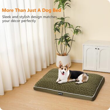 Ортопедичне ліжко для собак, килимок для собак з двошаровим дизайном, миється, знімний кошик для собак, 90 см для маленьких та середніх собак (89 x 59 x 10 см, оливковий)