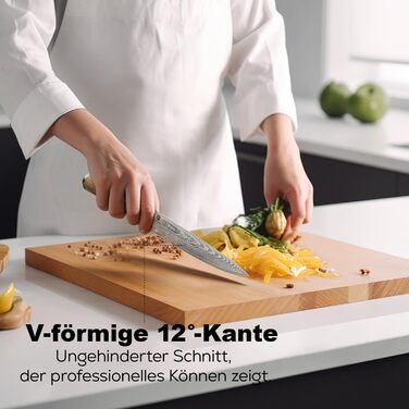 BRODARK Ніж кухарський Дамаск з VG10 сталевим ядром, професійний, з ручкою з оливкового дерева, High Carbon нержавіюча сталь (5.5 дюймів)