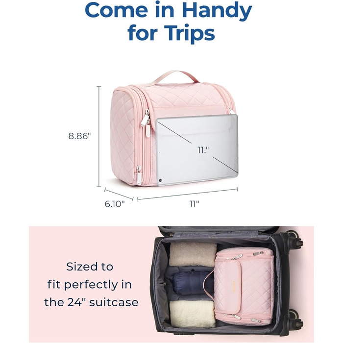 Організатор для косметики BAGSMART, велика косметичка для жінок, водонепроникна сумочка для туалетних аксесуарів, рожева