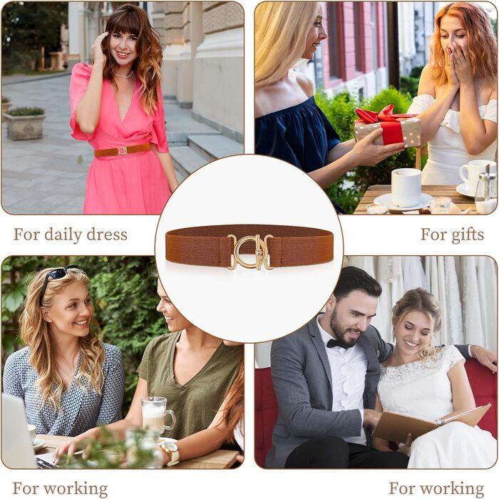 Жіночий еластичний ремінь Amaxiu з золотою пряжкою, тонкий для джинсів, штанів, суконь (світло-коричневий)