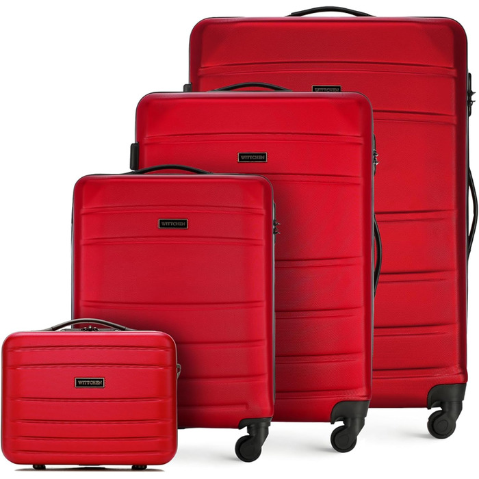 ЧемоданWITTCHEN Globe Line: Ручна поклажа, Trolley з ABS, 4 колеса, кодовий замок, телескопічна ручка, розмір S, підходить для Lufthansa/Eurowings/Ryanair/Condor/Discover Airlines (Набір з 4 шт., Червоний)