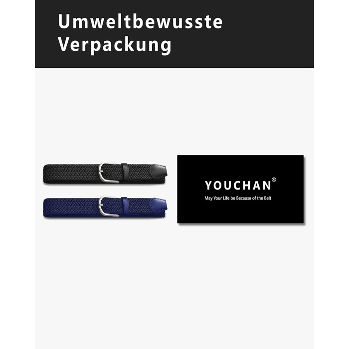 YOUCHAN 2 шт. ремені для жінок та чоловіків, плетені еластичні ремені, 3,3 см, регульовані, тягнуться, унісекс (чорний + синій, 100)
