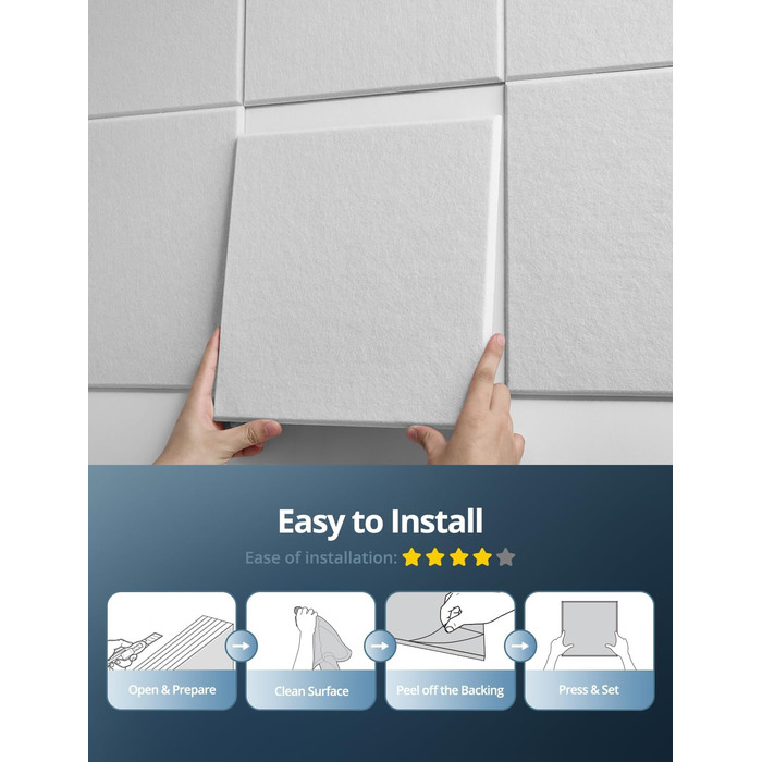 Самоклеючі акустичні панелі з фетру для звукоізоляції стін, стелі та дверей, 12 шт (30x30x0.9 см), 1.08㎡, темно-сірі — шумопоглинаючі плити для студії, вітальні та офісу