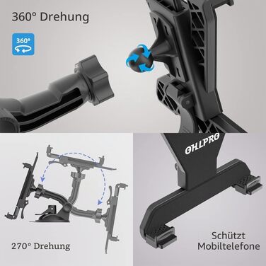 Автомобільний тримач для планшета OHLPRO, поворотний на 360° регульований кріплення для iPad та планшетів від 7 до 13 дюймів