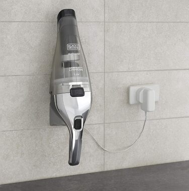 Акумуляторний пилосос ручний BLACK+DECKER Dustbuster NVC220WBC 7.2V (1.5Ah), сірий металік, 385 мл, без мішка, з насадкою для щілин та док-станцією