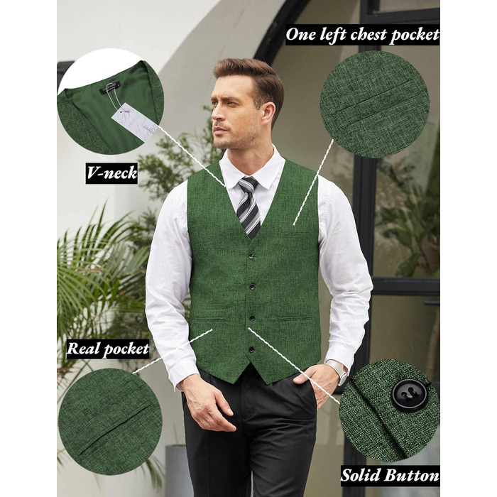 Жилет чоловічий COOFANDY Casual Business Slim Fit, зелений (3XL)