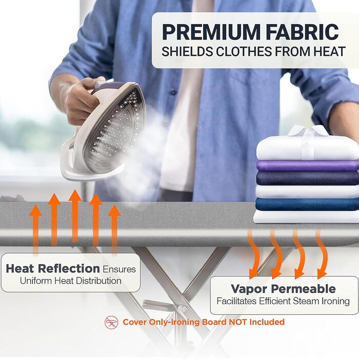 Покриття та накладка для прасувальної дошки до 137 x 45 см, 100% термостійке, натуральна бавовна, екстра товста підкладка, кишенька для рукава, Smart Fit, без хімікатів, придатне для прання в машині (геометричний малюнок (Масивний сірий, 18X54'))