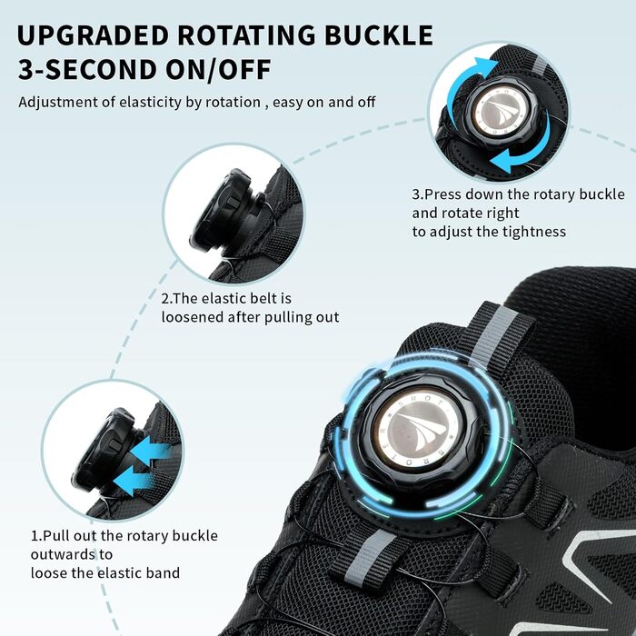 Черевики робочі чоловічі та жіночі спортивні, легкі, дихаючі, на шнурівці, з швидкою застібкою, з обертовим закриттям, з металевим підсилювачем, 44 EU, чорні