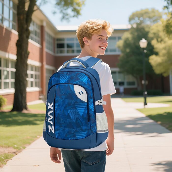 Шкільний рюкзак для підлітків 46L, рюкзак для школи, гімназії, старшої школи з нагрудною стрічкою, світловідбиваючими елементами, відділенням для 17.3' ноутбука, міцний, повсякденний (Блакитний)