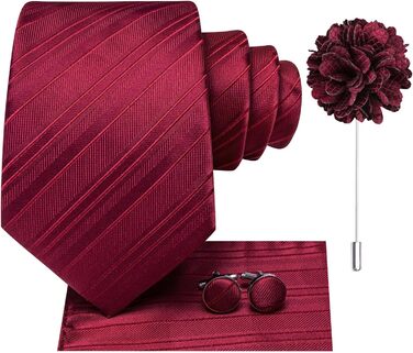 Комплект краваток для чоловіків Hi-Tie: краватка, нагрудна хустинка, затискач для краватки, запонки, формальна тканина, краватки, весілля, вечірка (темно-червоний в клітинку)