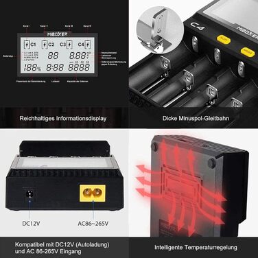 Зарядний пристрій для акумуляторів 18650 з 4 слотами, LCD-дисплеєм, для Li-Ion, LiFePO4, NI-MH, NI-Cd, AA, AAA, C, 18350, 18500, 18700, 20700, 21700, 26650, RCR123