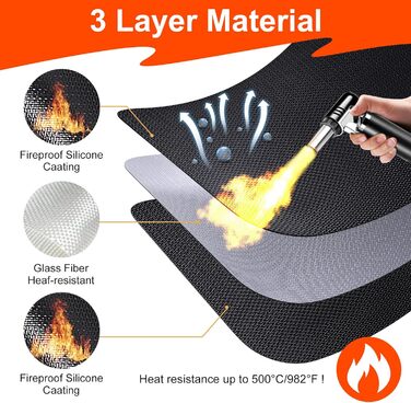 Стійка до вогню підставка під гаряче 50x70 см | Силіконовий килимок для захисту від вогню | Килимок для плити, фритюрниці, кавомашини | Чорний, антиковзний, водонепроникний
