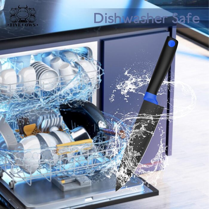 Набір кухонних ножів FIVE COWS (14 предметів) з самозаточуванням, з ножем для стейка та ножицями, синій