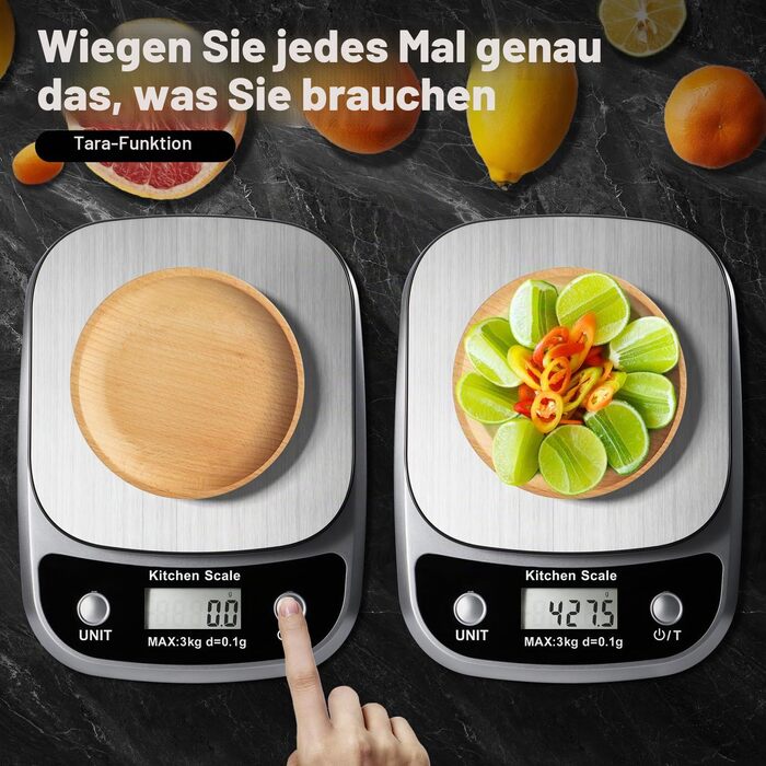 Цифрові кухонні ваги GRAM PRES для продуктів та дієт, точність 0.1г, до 3кг, платформа з нержавіючої сталі, LCD-дисплей, сріблясті (K1905-3KG)