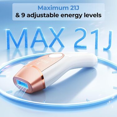 Пристрій для епіляції IPL з системою охолодження, 21J та 9 рівнів потужності, 999,900 імпульсів, для жінок (аксіли, бікіні, ноги, тіло)
