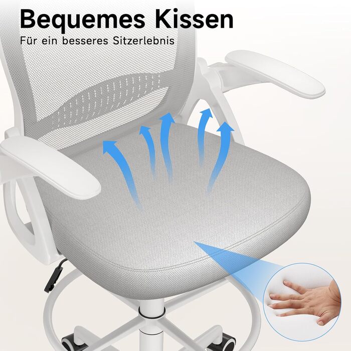 Ергономічне крісло Rattantree для офісу та дому: дихаюча спинка, регульована висота, піднімна підставка для ніг, 360° обертання (Сірий)