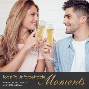 Набір келихів для шампанського Qulable (4 шт.) - елегантні келихи для шампанського, просекко, подарунок на заручини, весільний подарунок, келихи для шампанського Edge для жінок, чоловіків, річниця, день народження (4 шт., смугастий)