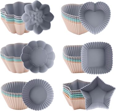24/36 Формочки для мафінів з силікону, 6 типів, багаторазові, антипригарні, для випічки, кольорові