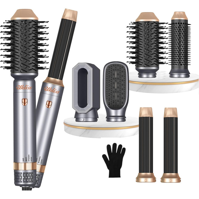UKLISS Airstyler Pro 7-в-1: професійний фен-щітка з іонізацією, 1400 Вт, для укладання, створення локонів та випрямлення волосся (сірий)