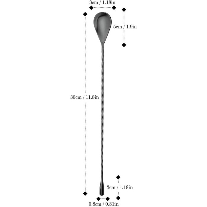 Якісний барний мішальний ложка YFWOOD з нержавіючої сталі з довгим руків'ям, для барменів, чорний