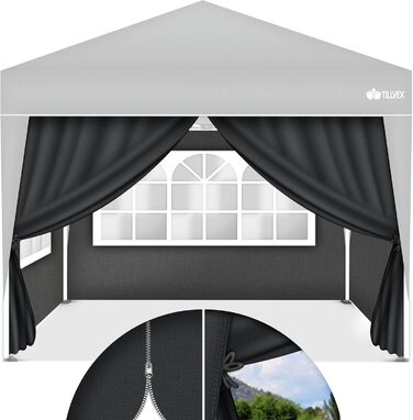 tillvex® 4-Sided Wall for Gazebo 3x3m | Foldable Gazebo Side Walls Water-Repellent | Side Windows & Zipper | Side Walls for Garden Tent Party Tent