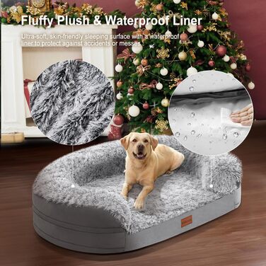 Gimars 9.5 inch Orthopedic Dog Bed for Extra Large Dogs, XL Dog Bed with Bolster & 28D Egg Crate Mattress, Waterproof Cover, Washable Plush Cover, Dog Sofa for Arthritic Dogs - Half Round
