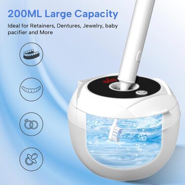 Ультразвукова ванна для чищення 45 кГц з УФ-лампою 200 мл - 4 режими для брекетів, кап, ювелірних виробів (Біла)