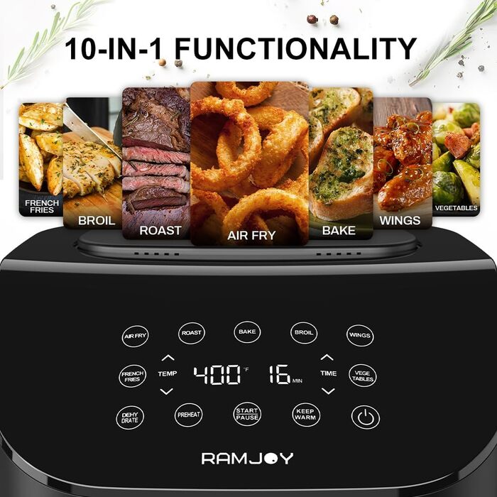Фритюрниця RAMJOY 10 л з 10 функціями, антипригарне покриття, для смаження, випікання, сушіння