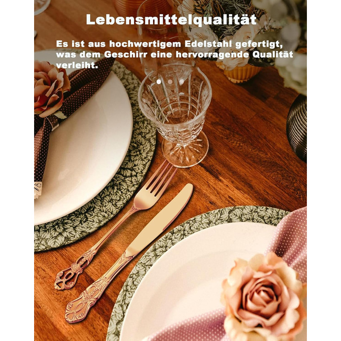 Набір столових приборів Retro на 6 осіб з нержавіючої сталі (рожеве золото, 24 предмети) - вишуканий сервіз в античному бароковому стилі: виделки, ложки, ножі