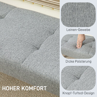 HOMCOM Bench Upholstered Bench Linen Look Button Tufting Bed Bench with Wooden Legs for Bedroom Living Room Entryway 120x41x43 cm Grey