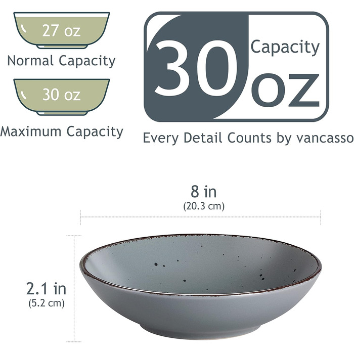 Набір тарілок Vancasso MODA 12шт: глибокі тарілки, тарілки для супу, пасти, салату, 800мл, багато кольорів