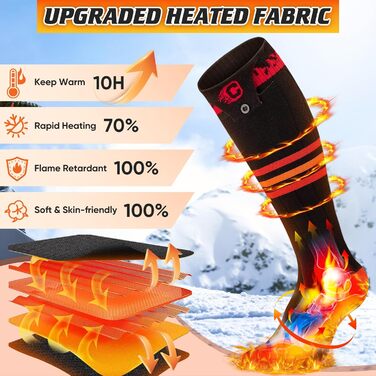 Гріючі шкарпетки COZII для жінок та чоловіків, 5V, 5000 mAh, акумулятор, 65°C, для зими, кемпінгу, полювання, катання на лижах, їзди на конях, смугасті