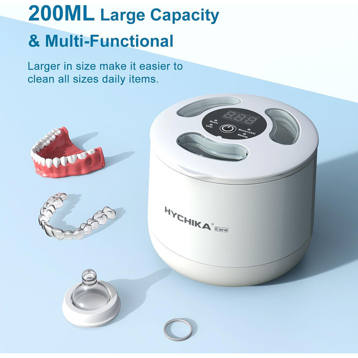 Ультразвуковий очищувач для кап, з УФ-стерилізацією 45 кГц, 4 режими - для кап, брекетів, елайнерів (білий)