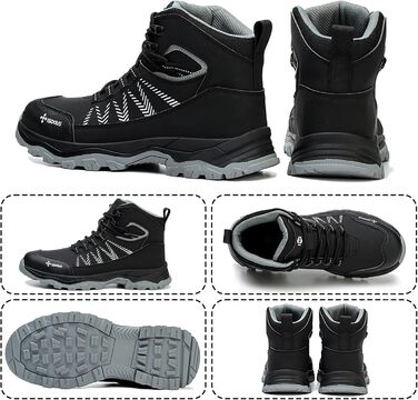 Чоловічі та жіночі робочі черевики ISOOUS з високим захистом, чорні, з металевим підноском, неслизькі, 43 EU