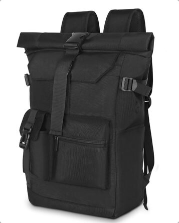 Roll-Top Backpack Waterproof, 27L Large Backpack Men Women, School Backpack with 17.3 Inch Laptop Compartment, Travel Backpack Hiking Backpack for Business Work College Travel Leisure (Black)