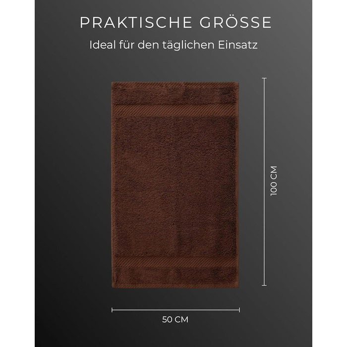 Набір махрових рушників 50x100 см, 100% бавовна, 600 г/м², Oeko-TEX, коричневі, 8 шт.
