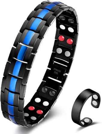 Браслет магнітний чоловічий Vicmag з титанової сталі, подвійна лінія, надміцні магніти, інструмент для регулювання та подарункова коробка (Блакитний, 4 елементи)