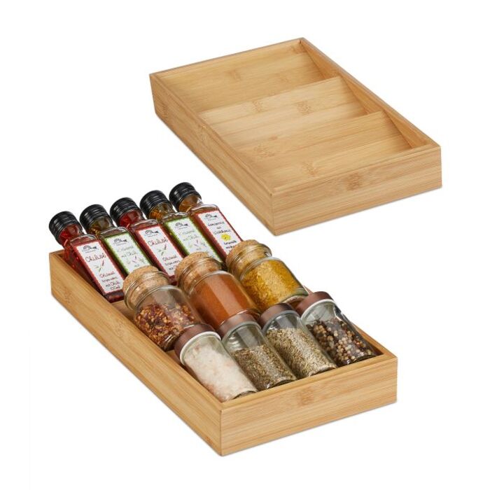 Relaxdays 2-Piece Bamboo Spice Rack for Drawer