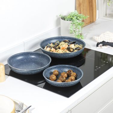 Набір сковорідок Russell Hobbs Smart Clip & Cook, 3 шт, антипригарні, знімна ручка, для індукції, духовки, 20/24/28 см, Nightfall Stone