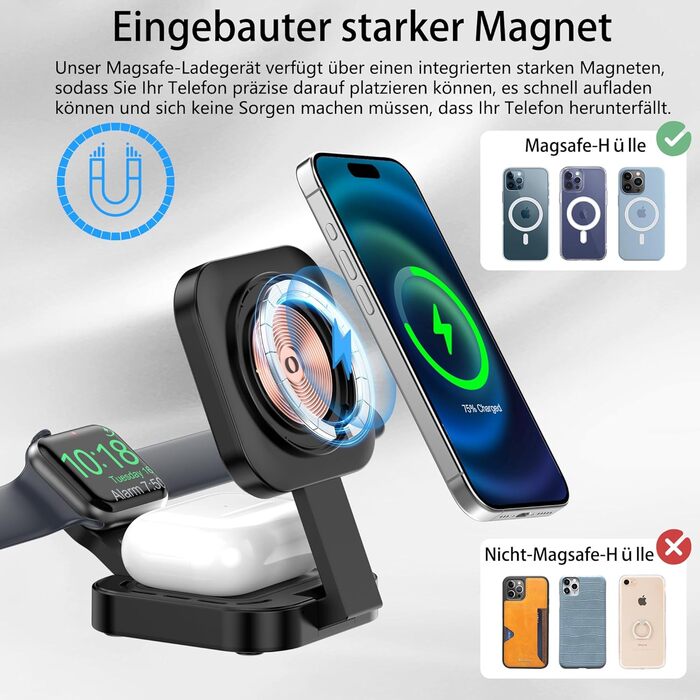 3-в-1 індукційна зарядна станція для Apple: iPhone, Apple Watch, AirPods (з адаптером), чорний