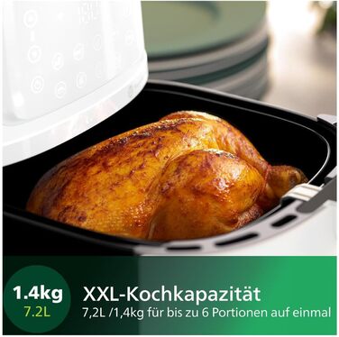 Philips Airfryer 5000 Series XXL, 7.2L (1.4Kg) - 6 Portions, 16-in-1 Airfryer, Wifi Connected, 90% Less Fat with Rapid Air Technology, HomeID App. White (HD9285/00)