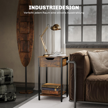 HOMCOM Side Table, Coffee Table in Industrial Design, Coffee Table with Steel Frame, for Living Room, Bedroom, 40 x 40 x 68 cm, Rustic Brown | Aosom