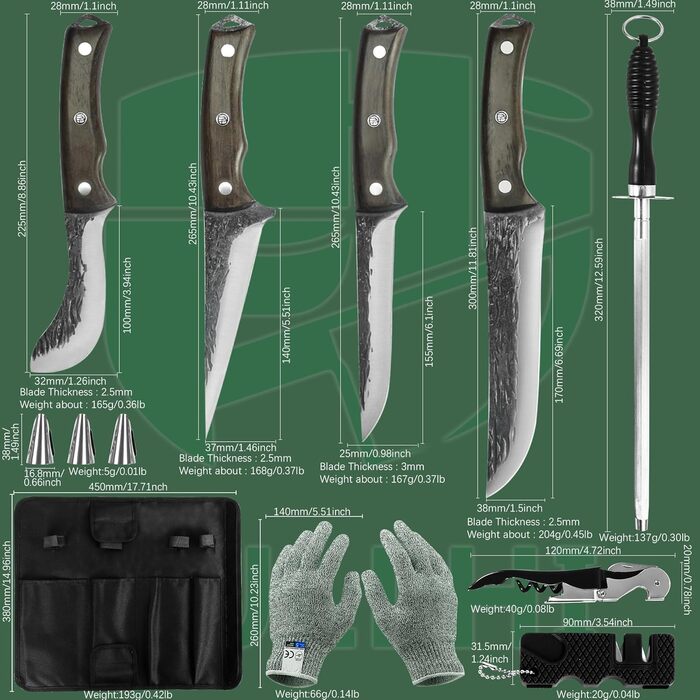 Набір кухонних ножів FULLHI з дерев'яною ручкою (11 предметів)