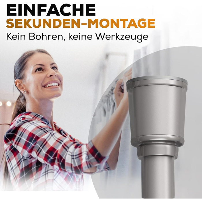 Штанга для штор без свердління 370-420 см, Ø 32 мм, сіра - штанга для кріплення штор, душової кабіни, дверей та шафи