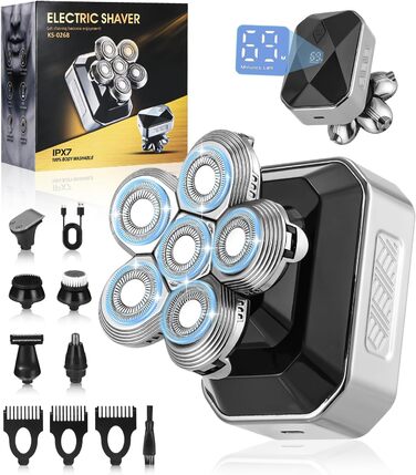 Електричний гоління для чоловіків Glatzen, водонепроникний IPX6, 6D гнучкий гоління, 5 ротаційних голівки, 120 хвилин роботи від акумулятора