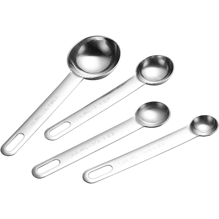 FBHappiness Measuring Spoon, Measuring Spoon Set Stainless Steel, Measuring Spoon Set with Scale, Measuring Cup, Measuring Ruler, Baking Tool, Multi-Purpose Spoon (Color: Silver, Size: 7 PS) (Silver, 4 PS)